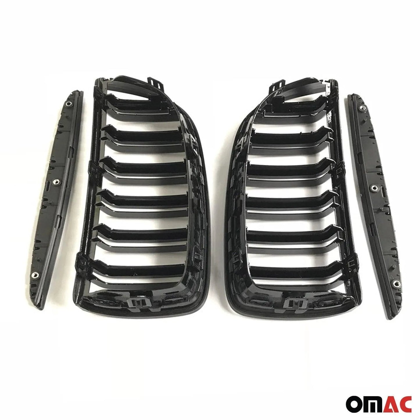 OMAC USA Front Kidney Grille for BMW 3 Series – Fits 2005–2008 E90 E91 E92 E93 Pre-FL – M4 Style Gloss Black Dual Slat, 4-Pc