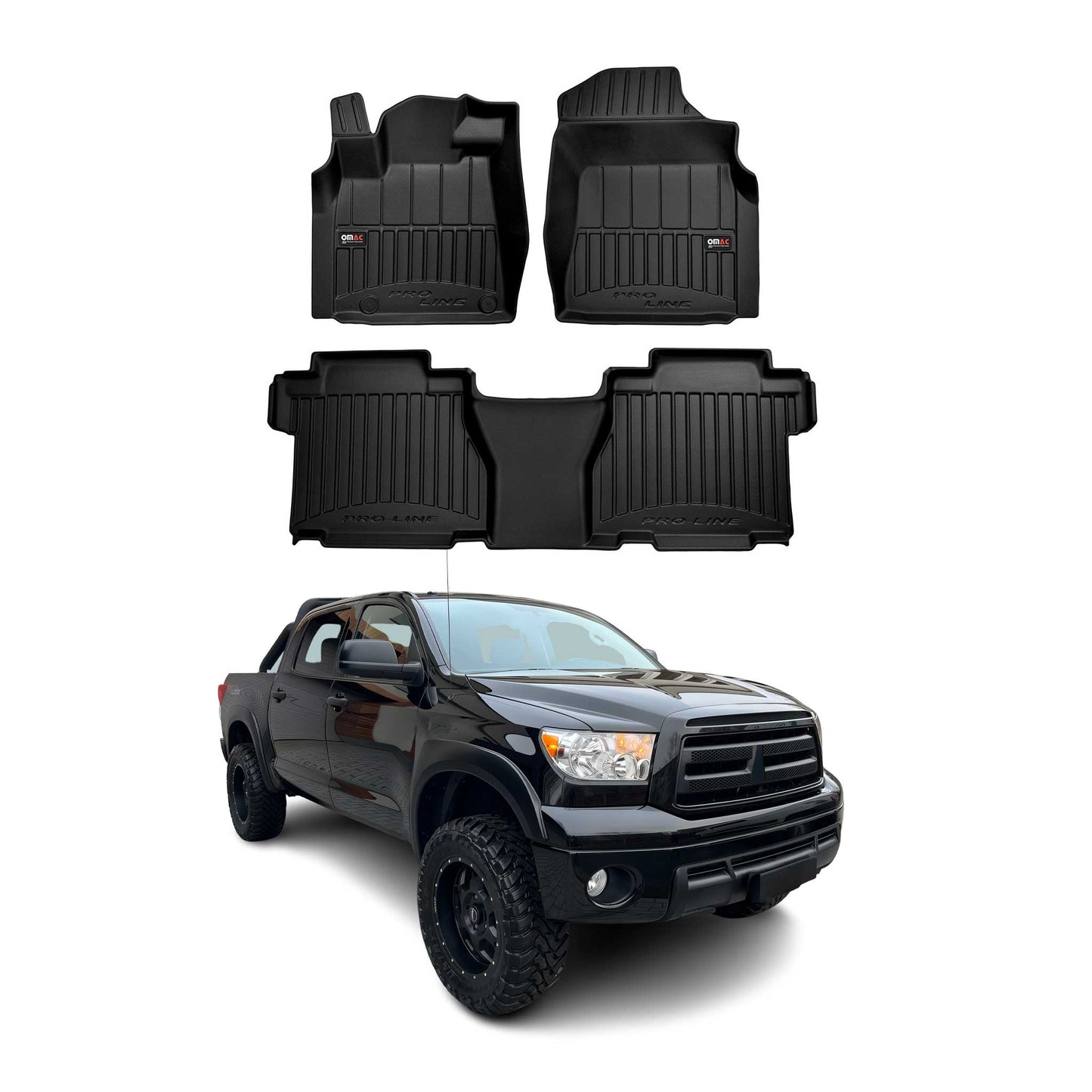 OMAC USA Floor Mats Liners Full Set All Weather Heavy Duty for Truck – Fits with 2007-2013 Toyota Tundra CrewMax – Black (4 Pcs)