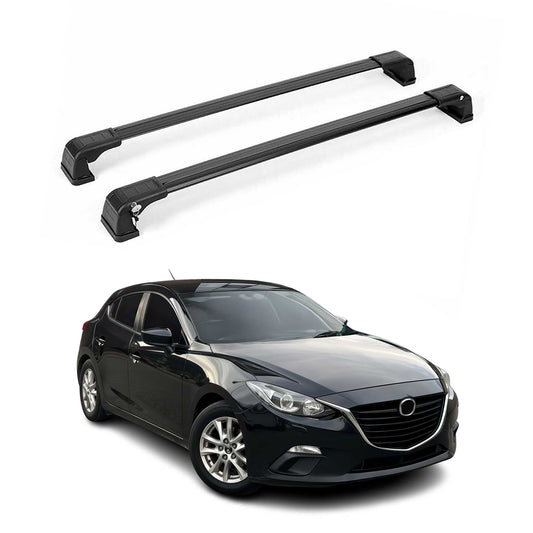 OMAC USA Roof Rack Cross Bars Luggage Carrier for Car – Fits with 2014-2018 Mazda 3 (Excludes Panoramic Roof) – Aluminium Black (2 Pcs)
