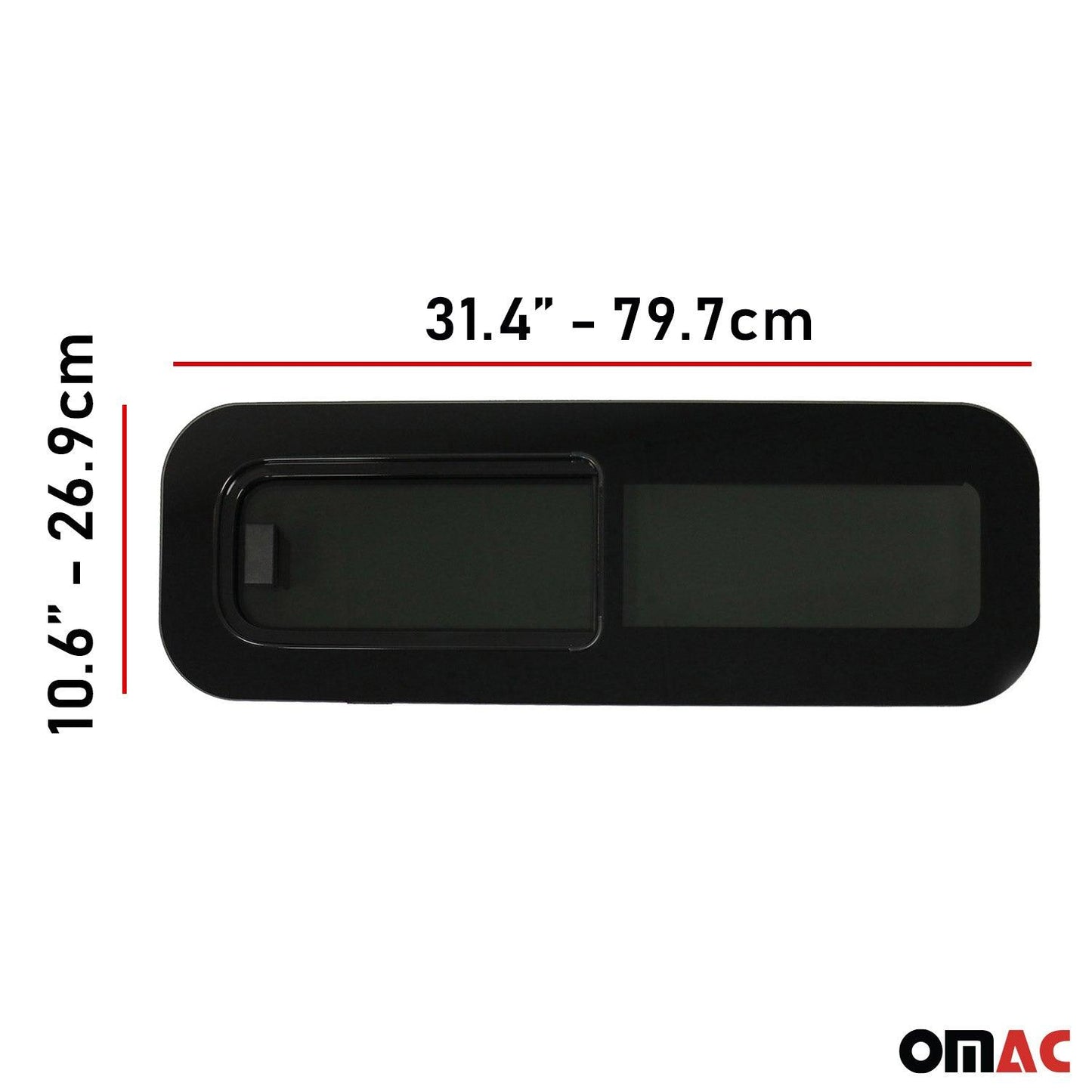OMAC USA Horizontal Sliding Left Vent Window for RVs – Universal Fit Teardrop Glass 31.4" x 10.6" (Black, 1Pc)