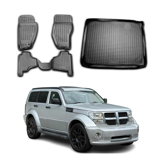 OMAC USA Floor Mats & Cargo Liner Set – Fits 2007-2012 Dodge Nitro – Custom Fit All Weather Black Rubber TPE (5 Pcs)