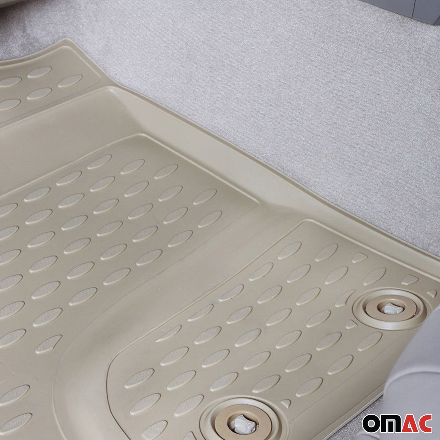 OMAC USA Floor Mats Liners Full Set All Weather for SUV – Fits with 2009-2017 Chevrolet Traverse (2nd Row Captain’s Chairs) – Beige (5 Pcs)