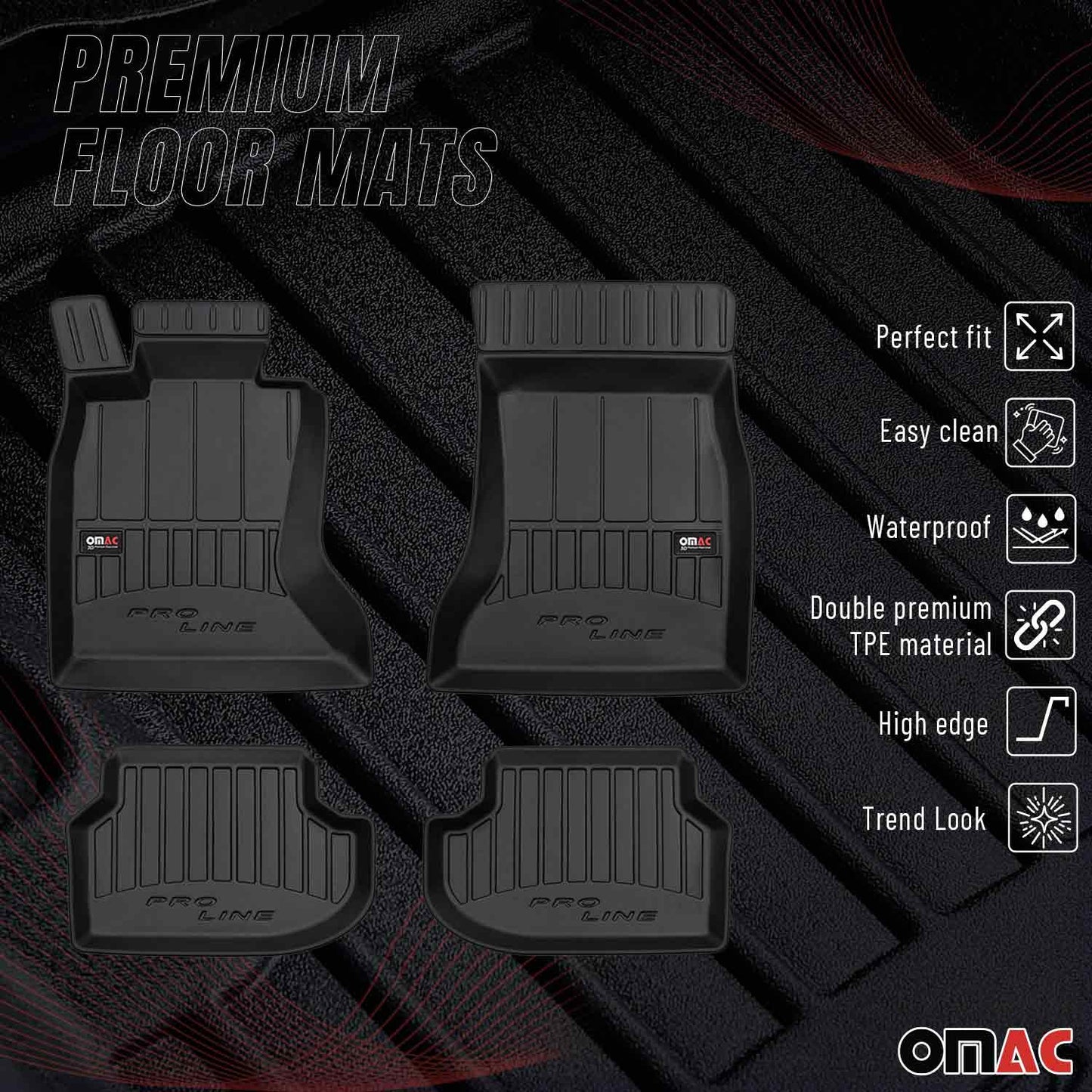 OMAC USA Premium Floor Mats Liners for Cars – Fits 2010-2013 BMW 5 Series F10 F11 xDrive 4WD (Black, 4 Pcs)