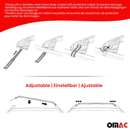 OMAC USA Adjustable Roof Rack Cross Bars 39"-51" for Raised Roof Rails – Aluminium Silver (2 Pcs)