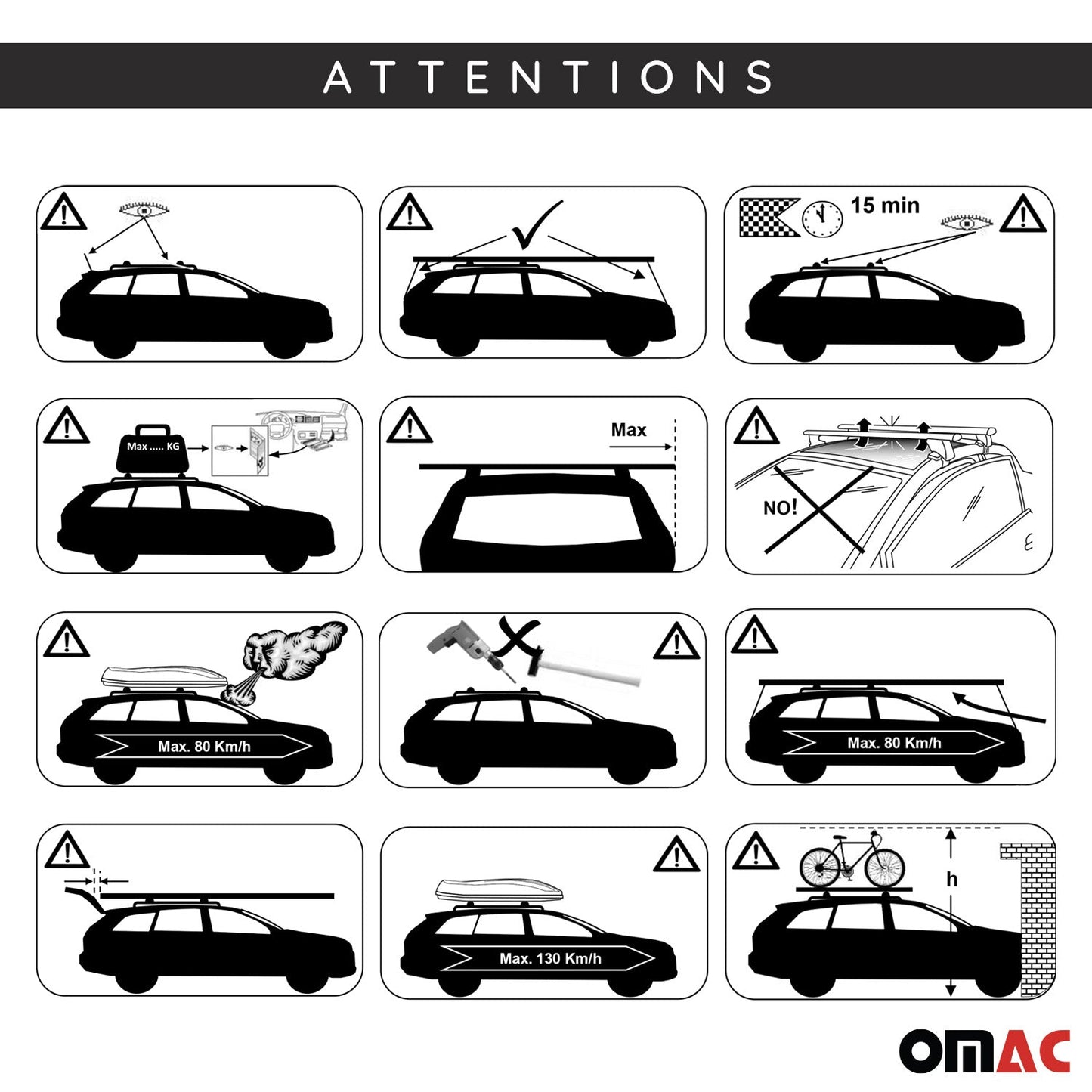 Omac USA Roof Rack Cross Bars Luggage Carrier for Cars – Fits with 2010-2014 Mercedes C-Class W204 (2 Pcs, Black, Aluminum)