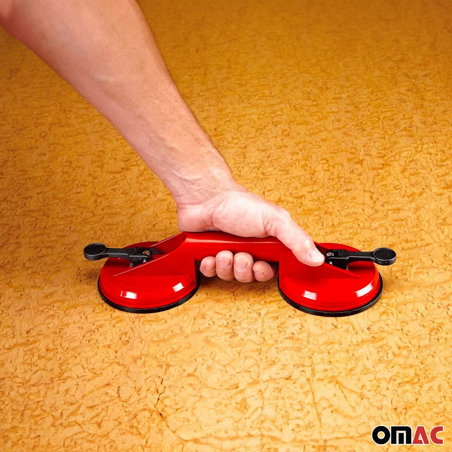 OMAC USA Double Suction Cup Vacuum Lifter – Glass, Granite & Mirror Handle Grip Tool – Heavy-Duty ABS & Rubber, Red (1 Pc)