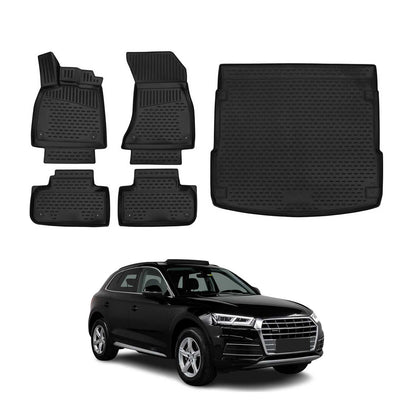 OMAC USA Floor Mats & Cargo Liner Set – Fits 2018-2025 Audi Q5 / SQ5 – Custom Fit All Weather Black TPE Rubber (5 Pcs)