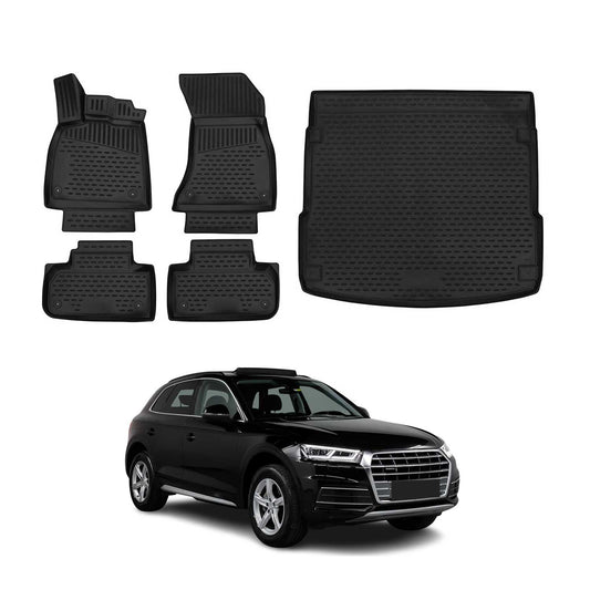 OMAC USA Floor Mats & Cargo Liner Set – Fits 2018-2025 Audi Q5 / SQ5 – Custom Fit All Weather Black TPE Rubber (5 Pcs)
