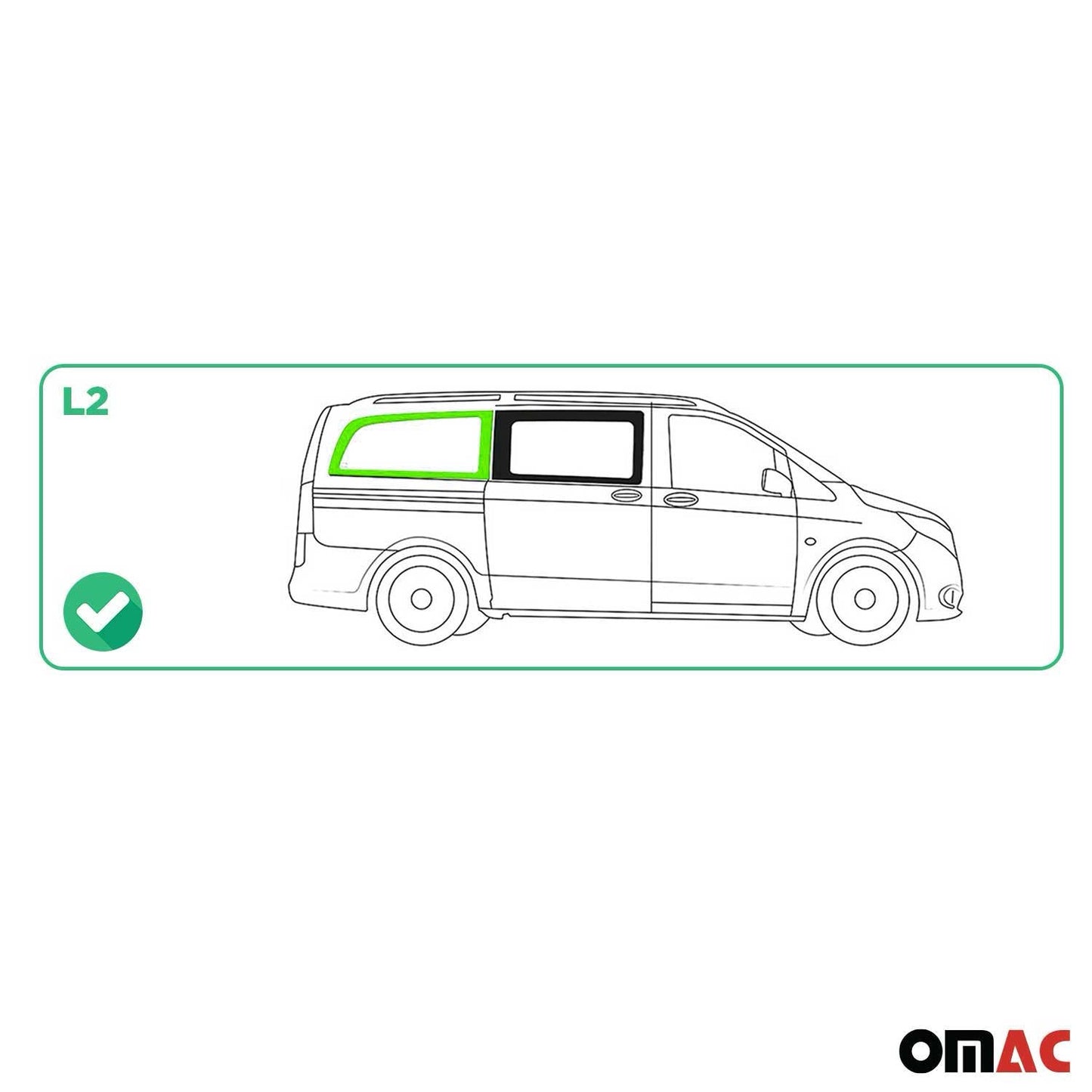 OMAC USA Right Side Rear Window Glass for Cargo Van – Fits 2016–2024 Mercedes Metris L2 MWB – Tempered Black Replacement Auto Glass (1 Pc)
