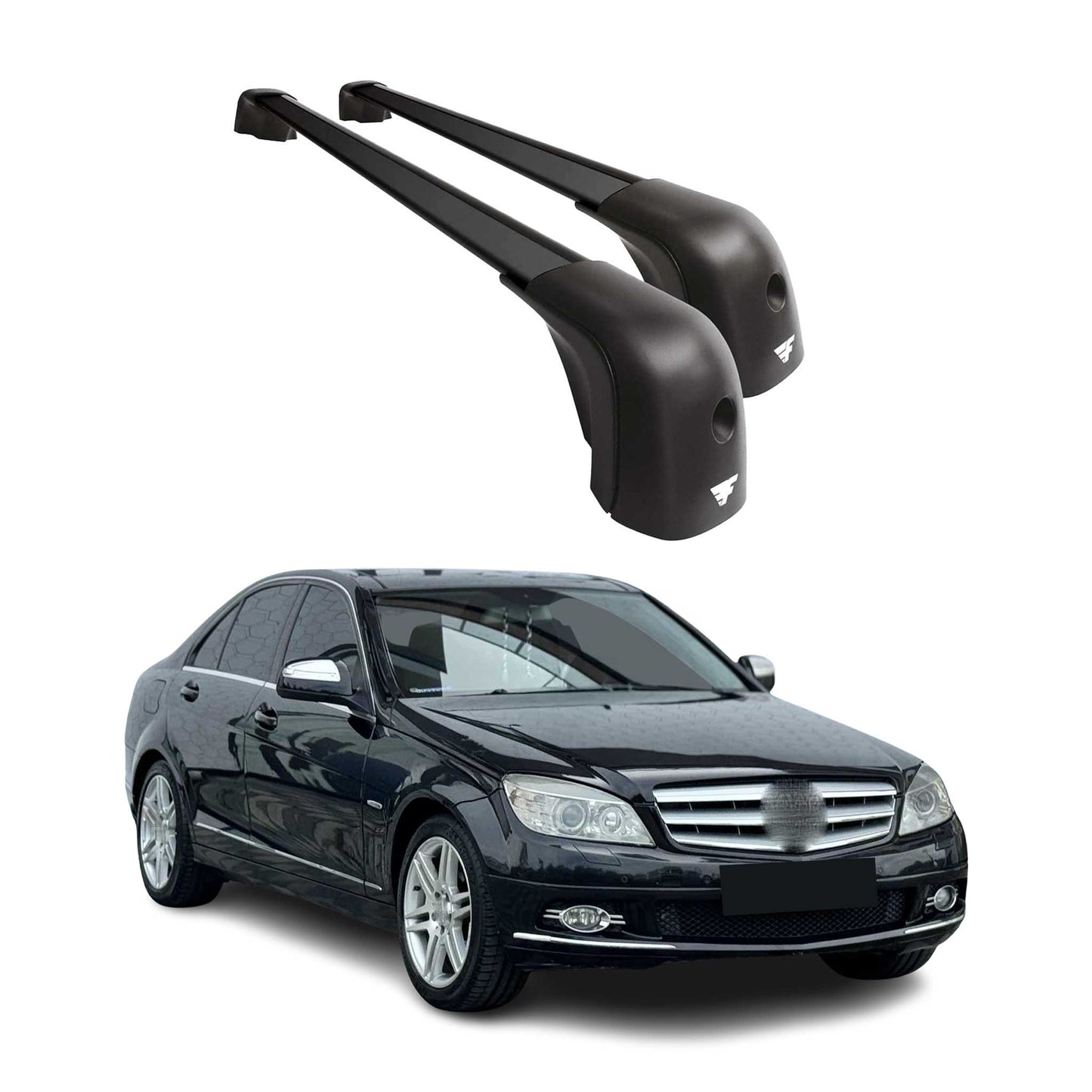 Omac USA Roof Rack Cross Bars Luggage Carrier for Cars – Fits with 2010-2014 Mercedes C-Class W204 (2 Pcs, Black, Aluminum)
