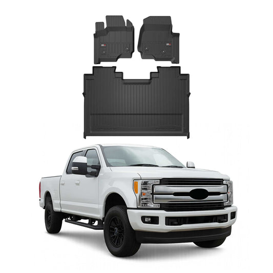 OMAC USA Premium Floor Mats Liners Full Set All Weather Heavy Duty for Truck – Fits with 2017-2025 Ford F-250 / F-350 / F-450 / F-550 Super Duty Crew Cab – Black (3 Pcs)