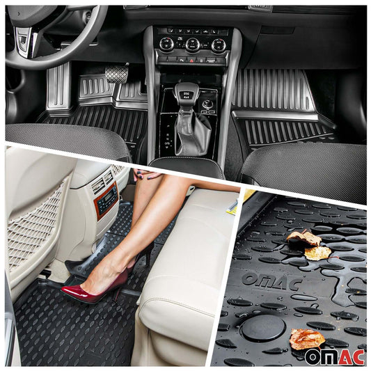 OMAC USA Floor Mats & Cargo Liner Set for Car – Fits 2009-2013 Honda Fit – Custom Fit All Weather TPE Rubber, Black (5 Pcs)