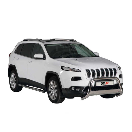 OMAC USA Bull Bar Push Front Bumper Grille for SUVs – Fits 2014–2023 Jeep Cherokee (Silver, 1Pc, Non-Trailhawk)