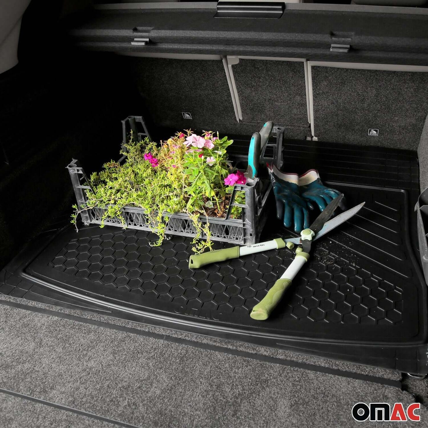 OMAC USA Semi-Custom Fit Cargo Liner Trunk Mat for SUVs – Fits 2023–2025 Kia Sportage (Black, Waterproof)
