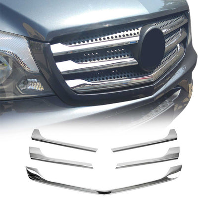 OMAC USA Front Bumper Grill Trim for Van – Fits 2014–2018 Mercedes Sprinter W906 – Stainless Steel Chrome Molding, Silver 5-Pc