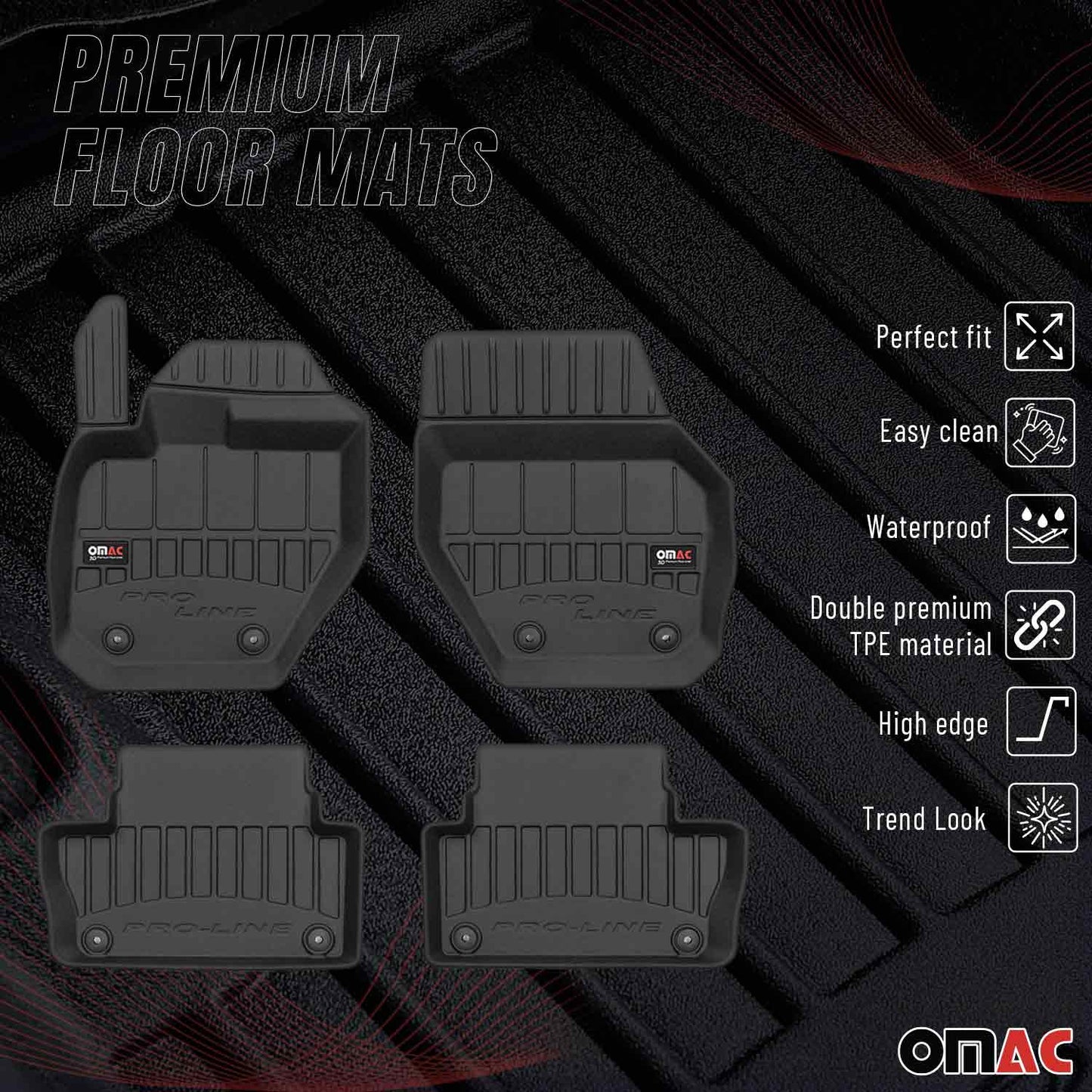 Omac USA Premium Rubber Floor Mats Liners for Cars – Fits with 2010-2017 Volvo XC60 (4 Pcs)