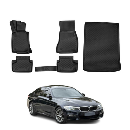 OMAC USA Floor Mats & Cargo Liner Full Set Rubber for Car – Fits with 2019-2024 BMW 5 Series G30 / 2017-2023 M5 F90 – All Weather, Black (5 Pcs)