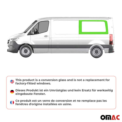 OMAC USA Rear Left Side Window Glass for Vans – Fits 2010–2018 Mercedes Sprinter W906 L2 (Tempered, Black, 1Pc)
