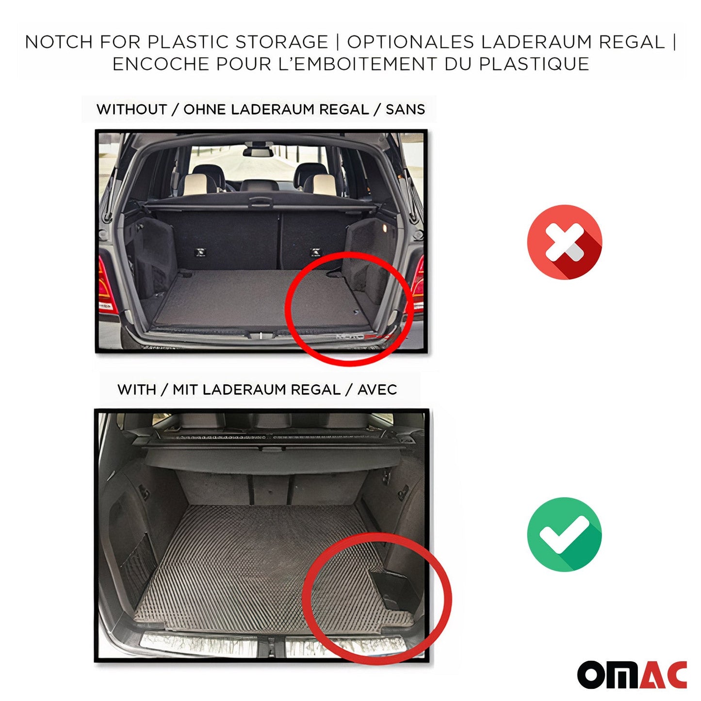 OMAC USA Premium Cargo Liner Trunk Rubber Mat for Wagon – Fits with 2004-2009 Mercedes E-Class S211 – All Weather, Heavy Duty Black (1PC)