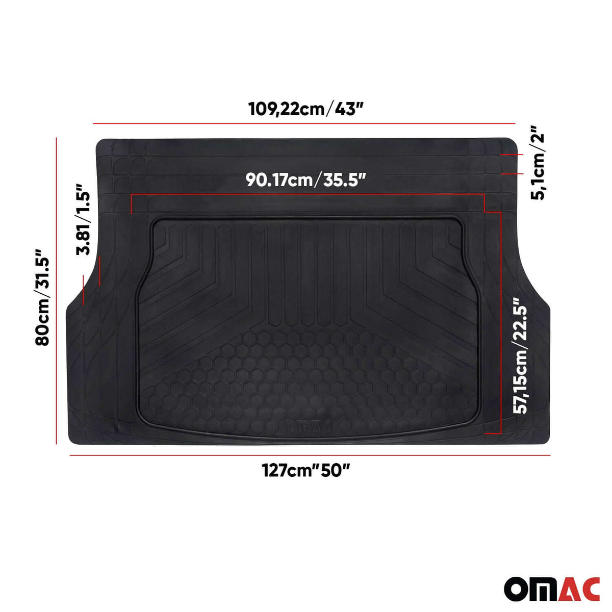 OMAC USA Premium Cargo Liner for SUV – Fits Kia Sportage – Semi-Custom Fit All Weather Rubber Trunk Mat, Black (1 Pc)