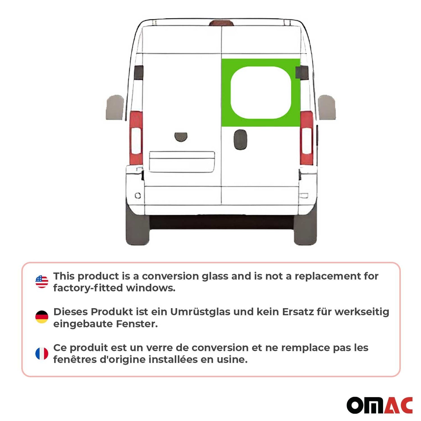 OMAC USA Rear Barn Door Window Glass for Cargo Van – Fits 2014–2025 RAM ProMaster 1500/2500/3500 – Right Rear Tempered Glass Insert (1 Pc)