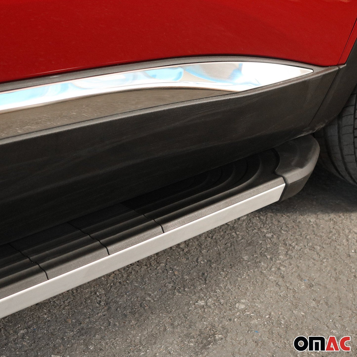 Omac USA Aluminum Running Boards, Side Steps for SUV – Fits with 2002-2006 Honda CR-V – Silver & Black (2 Pcs)