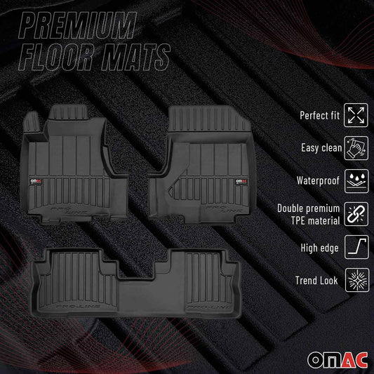 OMAC USA Premium Floor Mats Liners Full Set All Weather Heavy Duty for SUV – Fits with 2007-2011 Honda CR-V – Black (3 Pcs)