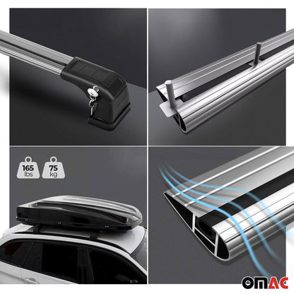 OMAC USA Roof Rack Cross Bars for Car – Fits 2009-2013 Mazda 3 Sport Speed (Excludes Panoramic Roof) – Aluminium Silver (2 Pcs)