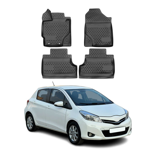OMAC USA Floor Mats Liners Full Set All Weather for Car – Fits with 2010-2014 Toyota Yaris – Black (4 Pcs)