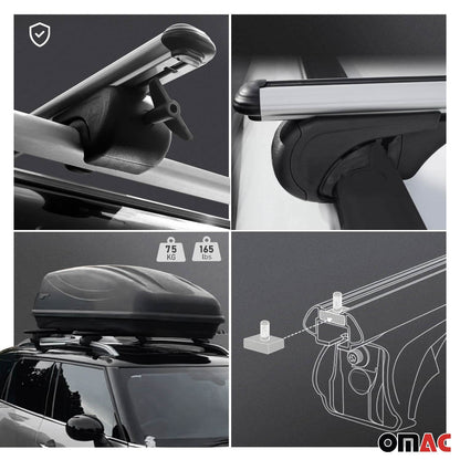 OMAC USA VW Tiguan roof rack cross bars installation details and accessories, suitable for 2012-2017 models, aluminum silver.