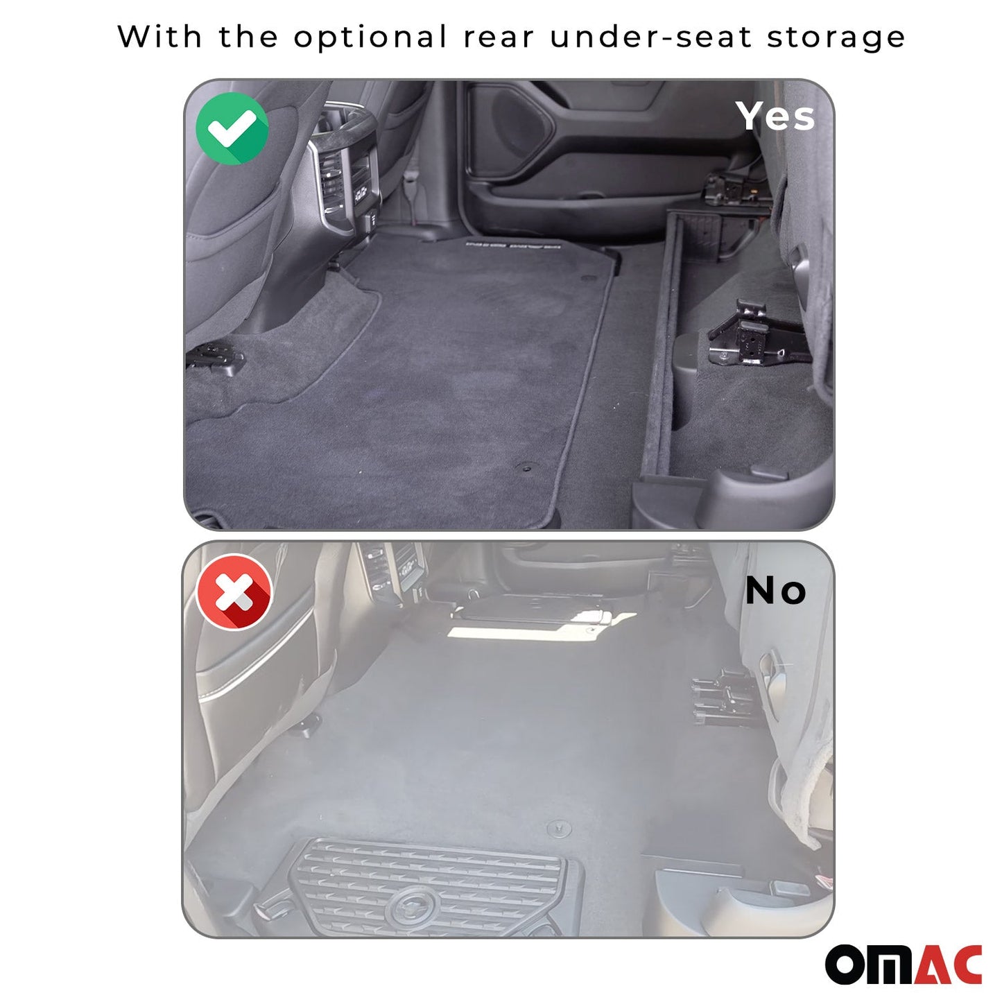OMAC USA Premium Floor Mats for Truck – First & Second Row – fits with 2019–2024 RAM 1500 Limited Crew Cab – Black (3 Pcs)