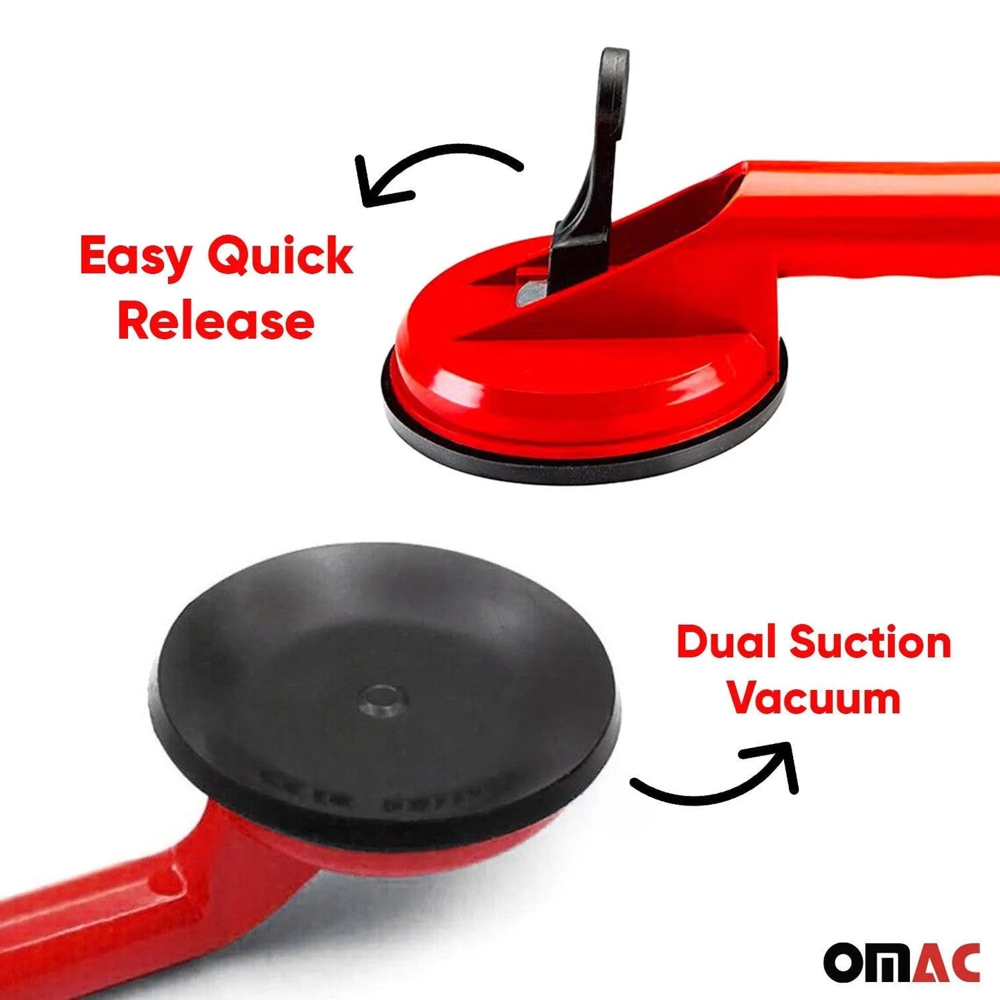 OMAC USA Double Suction Cup Vacuum Lifter – Glass, Granite & Mirror Handle Grip – Heavy Duty ABS Rubber Tool, Red (1 Pc)