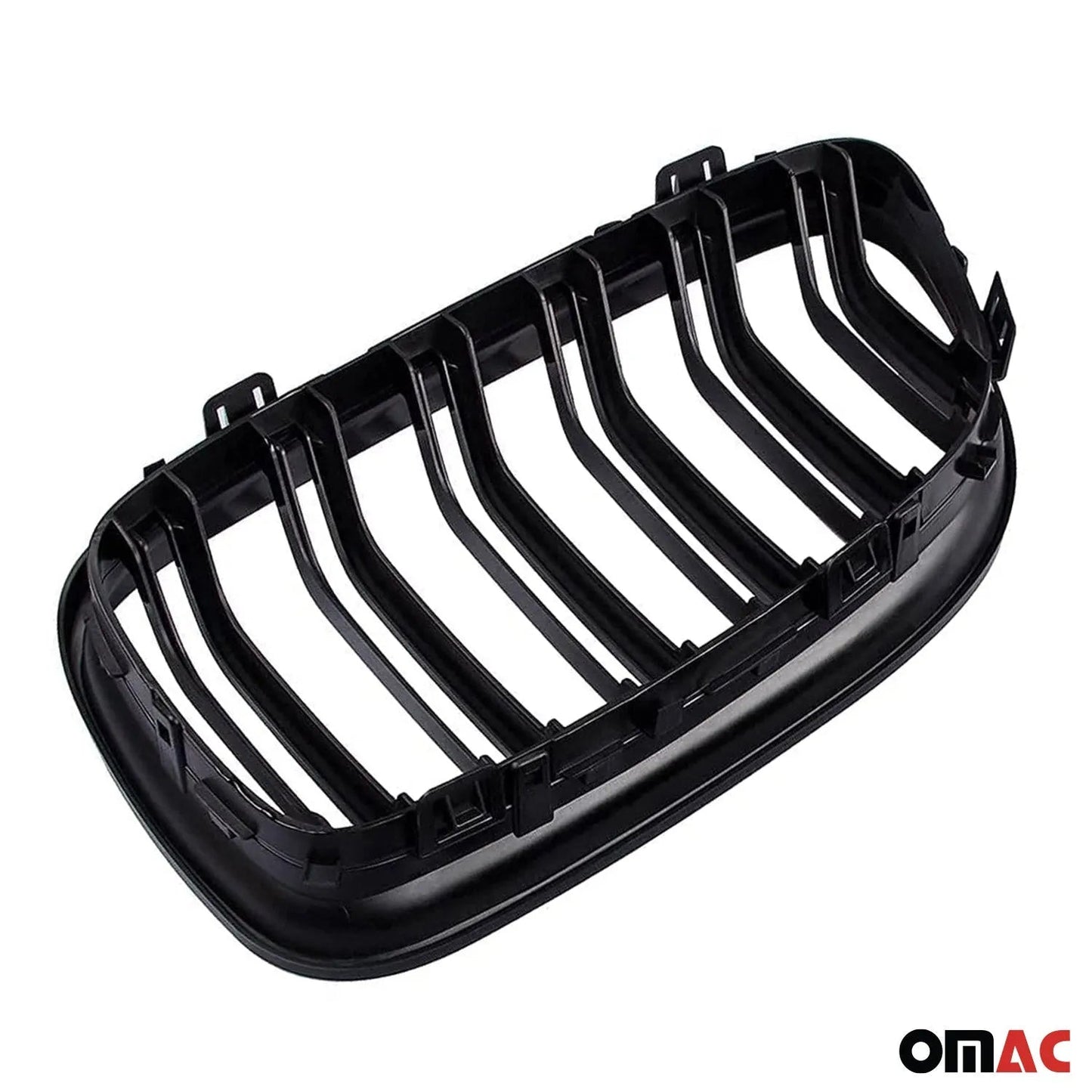 OMAC USA Front Kidney Grille M4 Style – Fits 2009-2012 BMW 3 Series E90 E91 E92 E93 FL – Gloss Black Dual Slat (2 Pcs)