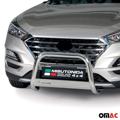 OMAC USA Bull Bar Push Front Bumper Grille for SUV – Fits 2019-2021 Hyundai Tucson – Silver Steel (1 Pc)