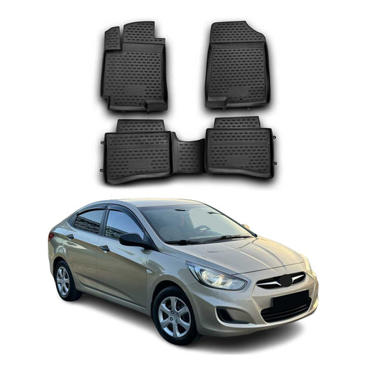 OMAC USA Floor Mats Liners Full Set All Weather for Car – Fits with 2012-2017 Hyundai Accent Sedan – Black (4 Pcs)