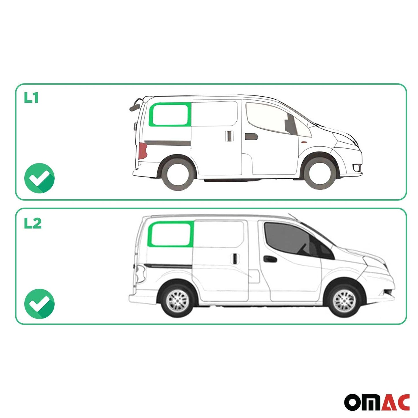 OMAC USA Rear Right Side Window Glass for Vans – Fits 2015–2018 Chevrolet Express L1 Short Wheelbase (Black, 1Pc)
