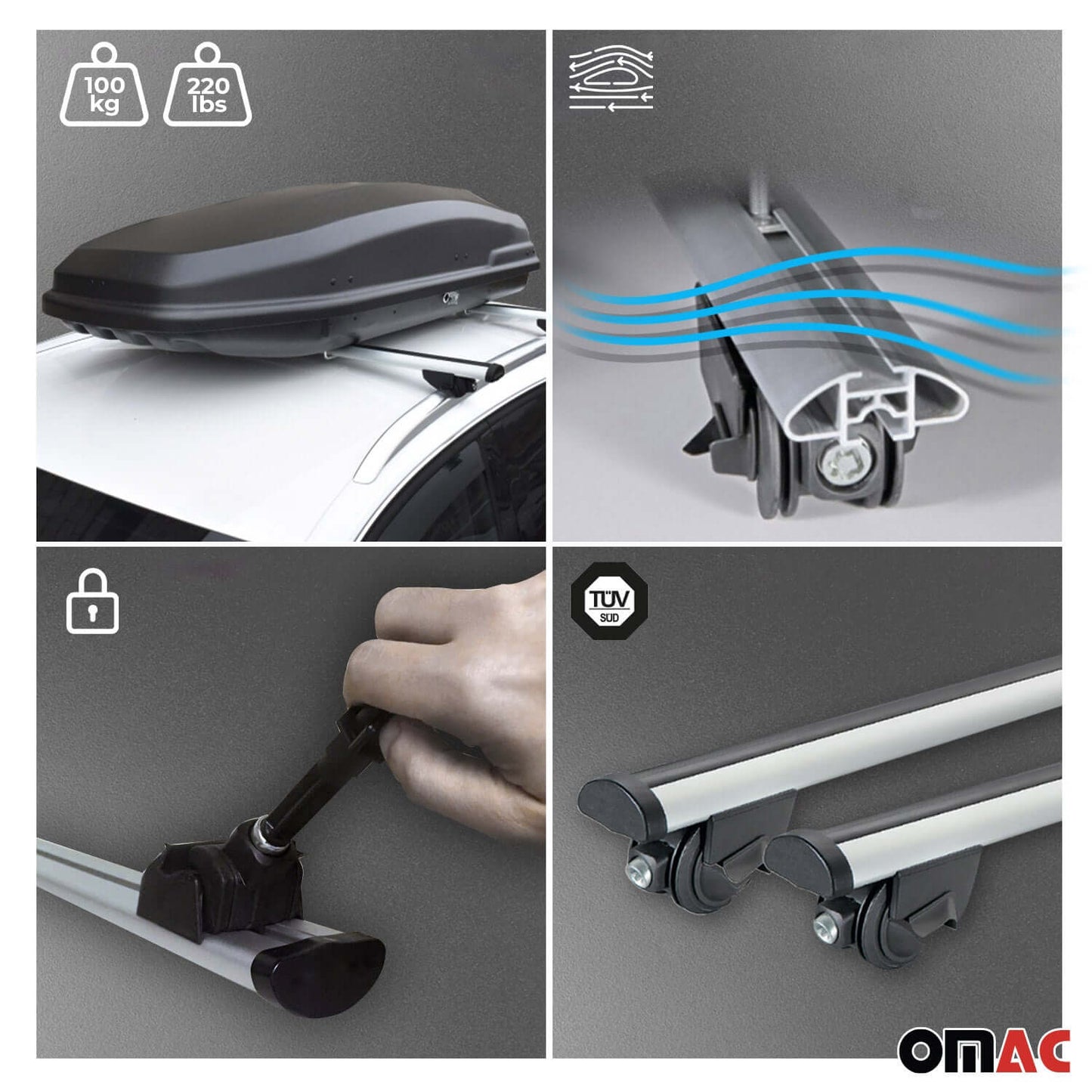 OMAC USA Roof Rack Cross Bars for Car – Fits 2015-2019 Mercedes GLA-Class X156 (Excludes Models Without OEM Fixed Points) – Aluminium Silver (2 Pcs)
