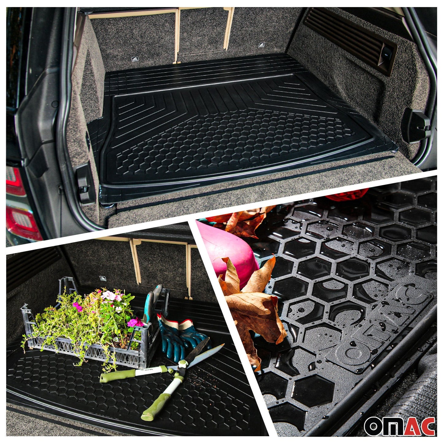 OMAC USA Semi-Custom Rubber Floor Mats & Cargo Liner for Cars – Fits with 2020-2024 Jaguar F-Type (5 Pcs, All Weather, Black)