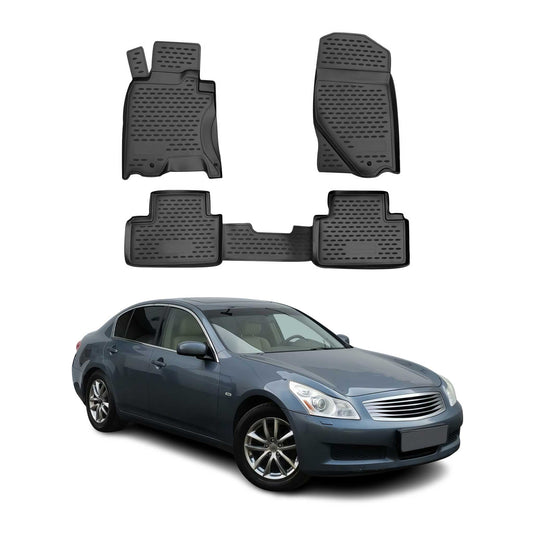 OMAC USA Floor Mats Liners Full Set All Weather for Car – Fits with 2007-2008 Infiniti G35 / G35X – Black (4 Pcs)
