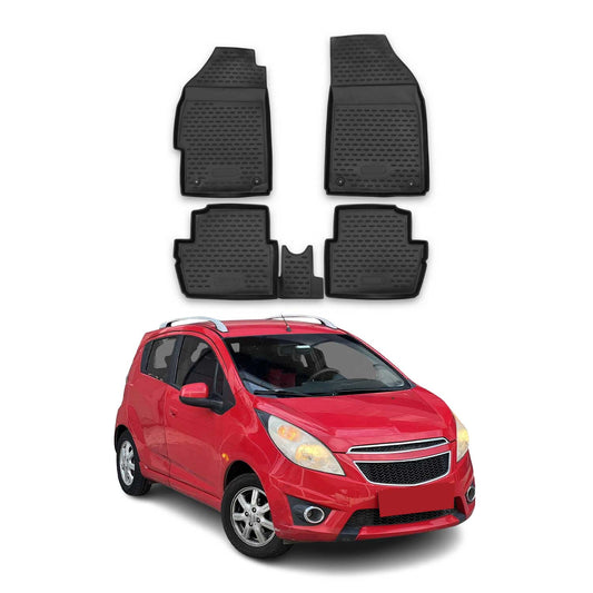 OMAC USA Floor Mats Liners Full Set All Weather for Car – Fits with 2013-2015 Chevrolet Spark – Black (4 Pcs)