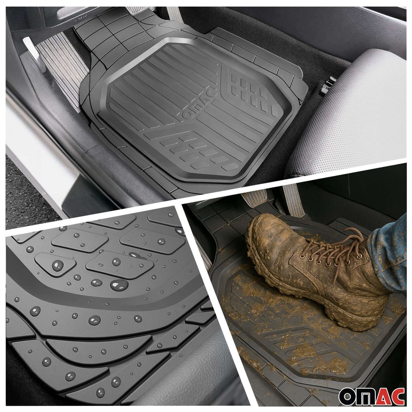 OMAC USA Semi-Custom Fit Floor Mats & Cargo Liner Rubber Set for Car – Fits with 2019-2021 Honda Civic Type R – All Weather, Black (5PC)