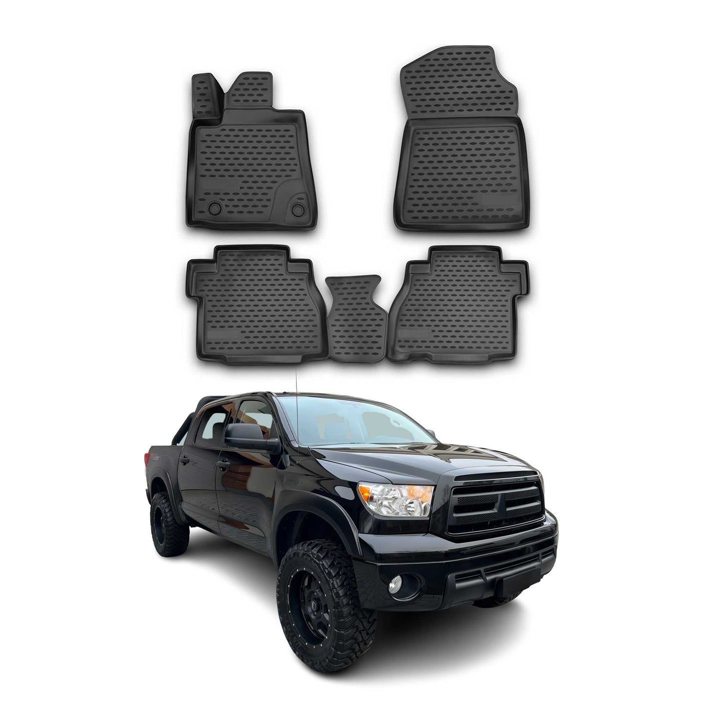 OMAC USA Floor Mats Liners Full Set All Weather for Truck – Fits with 2007-2013 Toyota Tundra Double Cab / CrewMax – Black (4 Pcs)
