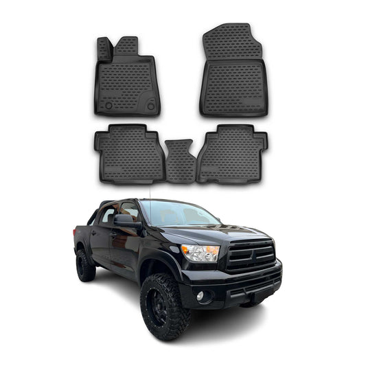 OMAC USA Floor Mats Liners Full Set All Weather for Truck – Fits with 2007-2013 Toyota Tundra Double Cab / CrewMax – Black (4 Pcs)