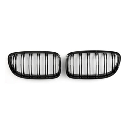OMAC USA Front Kidney Grille for Sedan – Fits 2009-2012 BMW 3 Series E90 E91 E92 E93 – M3 Style Gloss Black Dual Slat (2 Pcs)