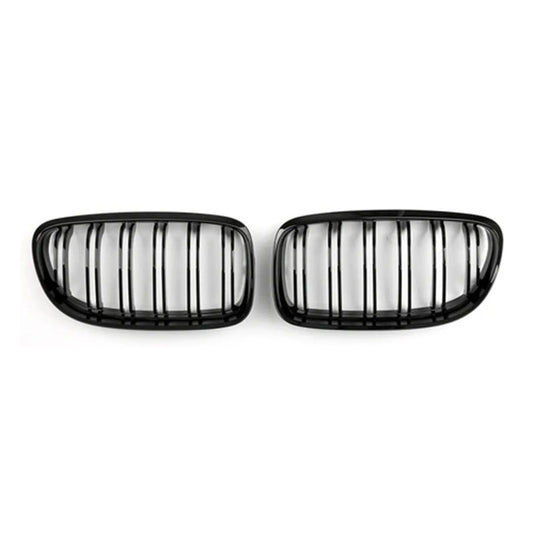 OMAC USA Front Kidney Grille for Sedan – Fits 2009-2012 BMW 3 Series E90 E91 E92 E93 – M3 Style Gloss Black Dual Slat (2 Pcs)