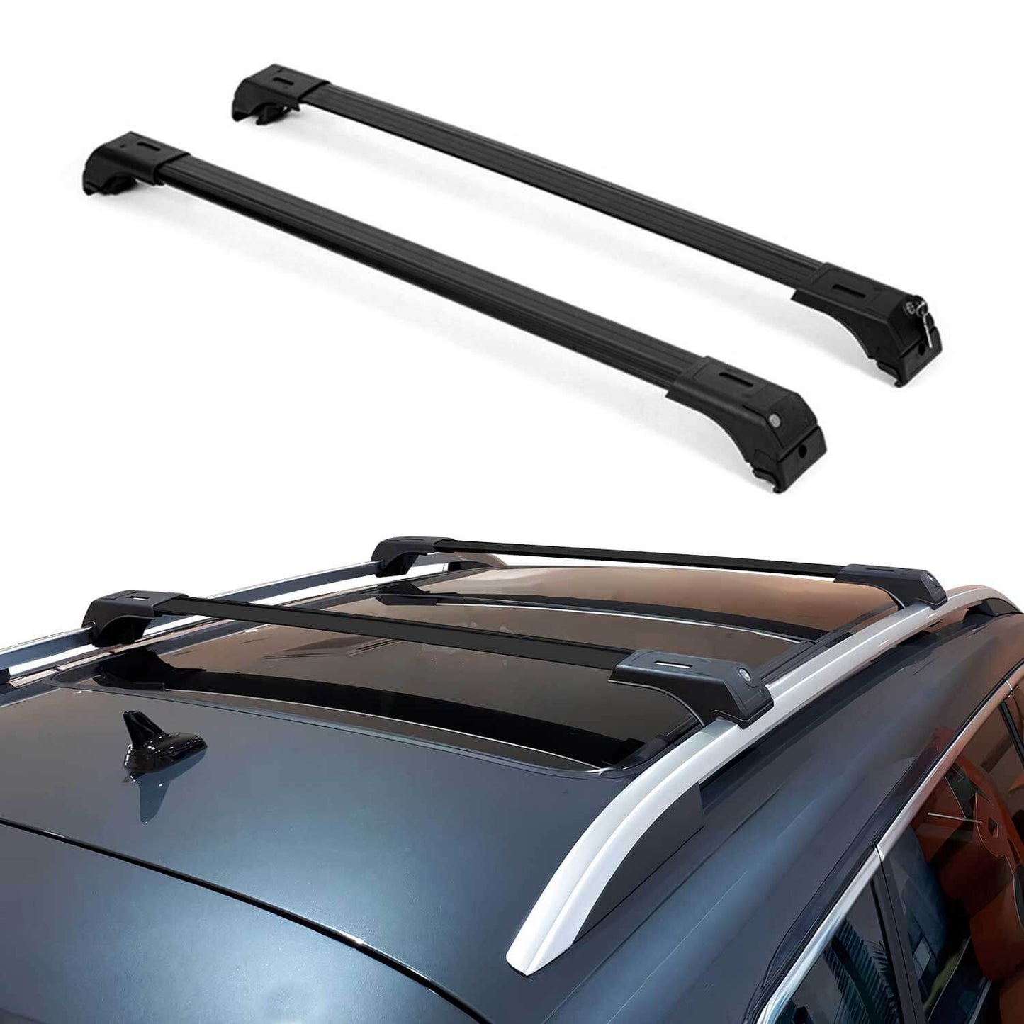 OMAC USA Mitsubishi Outlander Sport roof rack cross bars – black aluminum design, designed for 2011-2024 models.