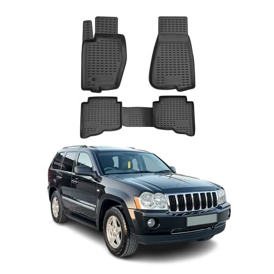 OMAC USA Floor Mats Liners Full Set All Weather for SUV – Fits with 2005-2010 Jeep Grand Cherokee – Black (4 Pcs)