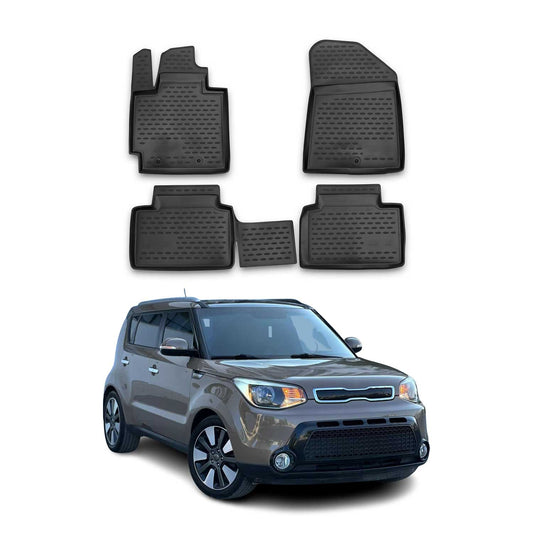 OMAC USA Premium Floor Mats Liners Full Set for Kia – Fits 2014–2019 Kia Soul – All Weather Black