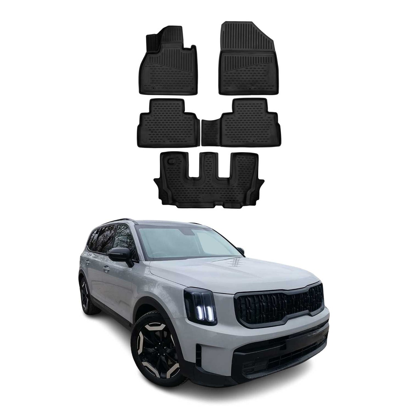OMAC USA Premium Floor Mats Liners for SUVs – Fits 2020-2025 Kia Telluride (Black, 5 Pcs, All Weather)