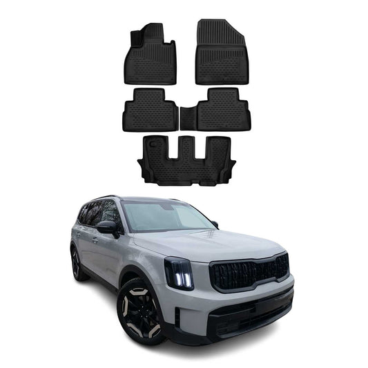 OMAC USA Premium Floor Mats Liners for SUVs – Fits 2020-2025 Kia Telluride (Black, 5 Pcs, All Weather)